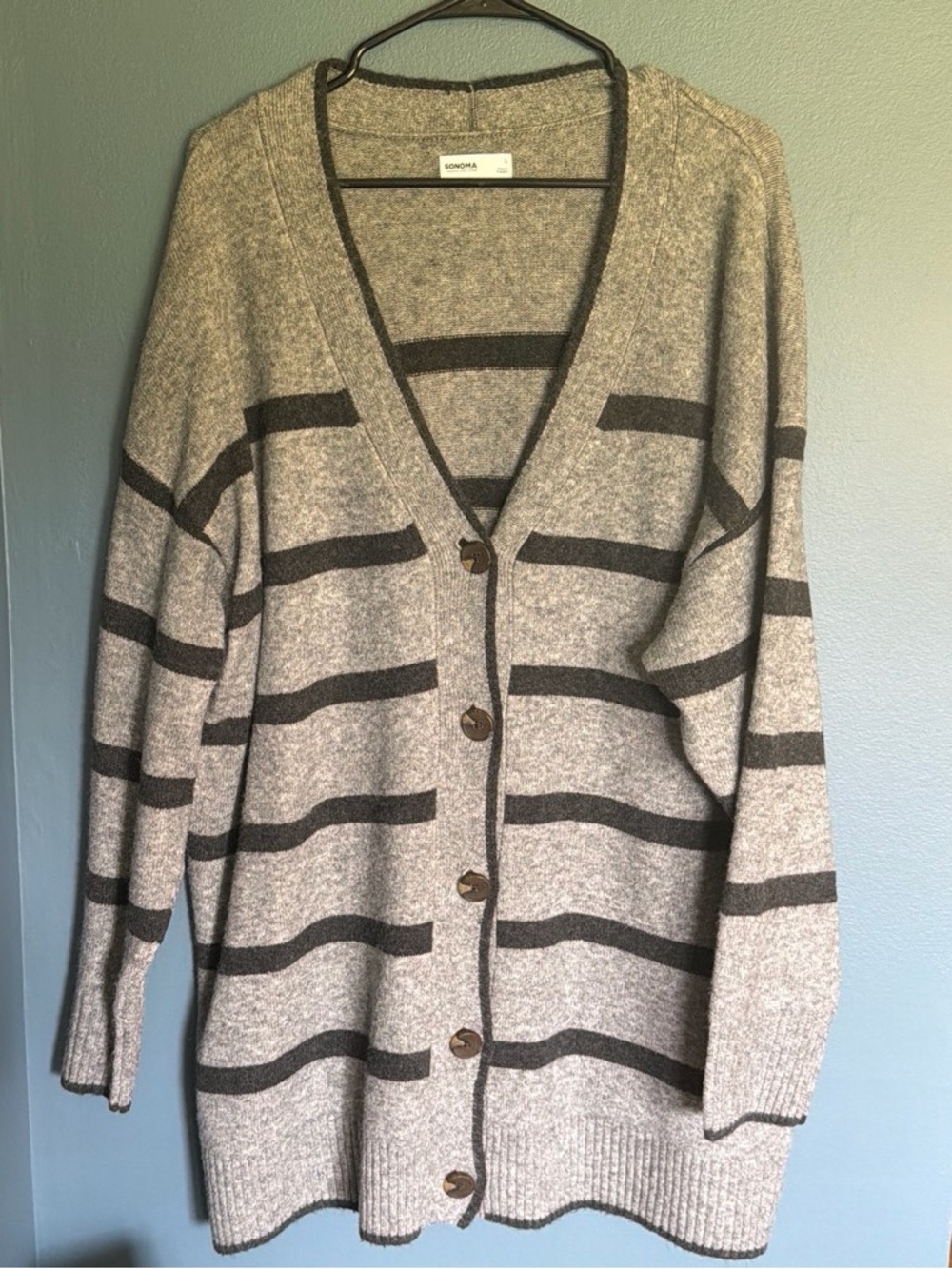 Sonoma Gray Striped Button-Front Sweater Cardigan
